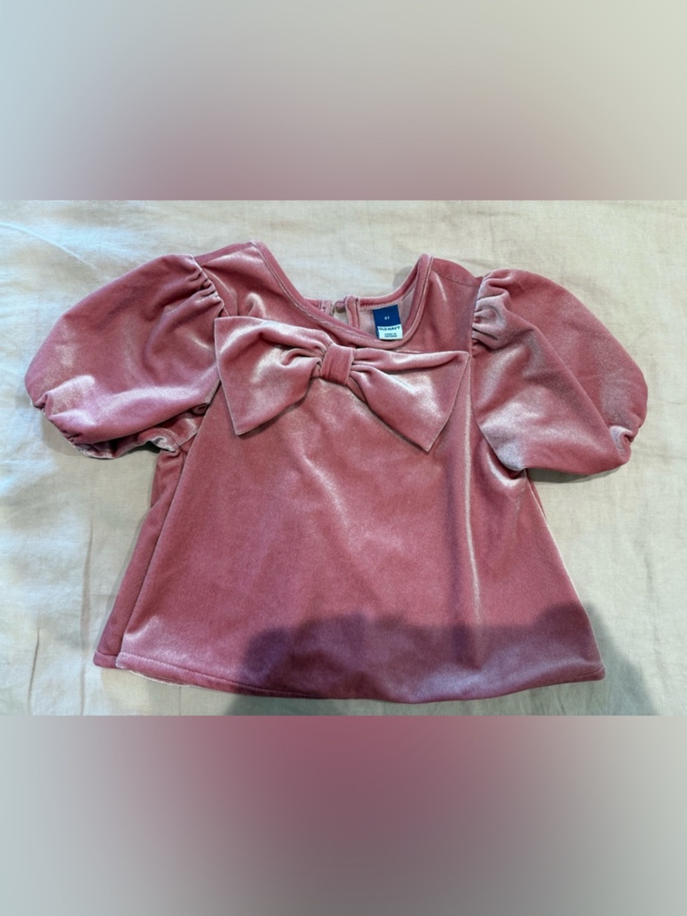 Old Navy Girls Velvet Bow Top - Dusty Rose Pink